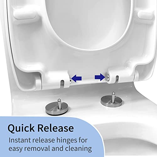 Square Toilet Seat, Soft Close Toilet Seat with Quick Release for Easy to Clean, Heavy Duty Toilet Seat Covers, Top Fix 360 Adjustable Hinges, White Toilet Lid Loo