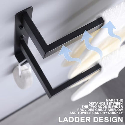Double Towel Bar Towel Racks for Bathroom, Bath Towel Holders Wall Mount, Stainless Steel Towels Shelves Towel Rail, 2-Tiers (Matte Black, 24 Inches) - color: Matte Black, size: 24 Inches