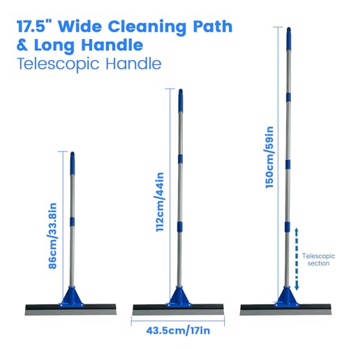 Floor Squeegee for Concrete Floor, 17.5" Heavy Duty Squeegee Broom for Floor, Commercial Scrubber Mop with Extendable Long Handle, Bathroom Tile Shower Glass Window