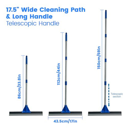 Floor Squeegee for Concrete Floor, 17.5" Heavy Duty Squeegee Broom for Floor, Commercial Scrubber Mop with Extendable Long Handle, Bathroom Tile Shower Glass Window