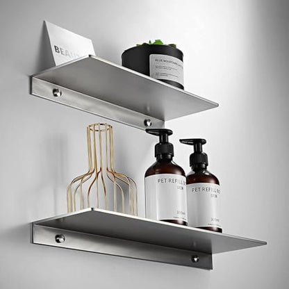 15.74 Inch Stainless Steel Floating Shelf Organiser Wall Mounted Bathroom Shelf Shower Caddy Brushed Nickel Finish Simple Style Kitchen Shelf - color: Brushed Nickel, size: 15.74 Inch