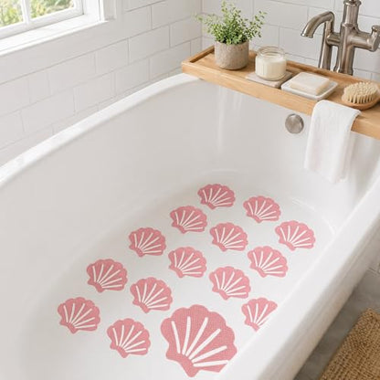 12 Pack Non Slip Bathtub Stickers, Shell Design Adhesive Shower Floor Decals, Anti Slip Bath Safety Treads for Tub and Shower, Bathroom Safety Accessories (Pink) - color: Pink
