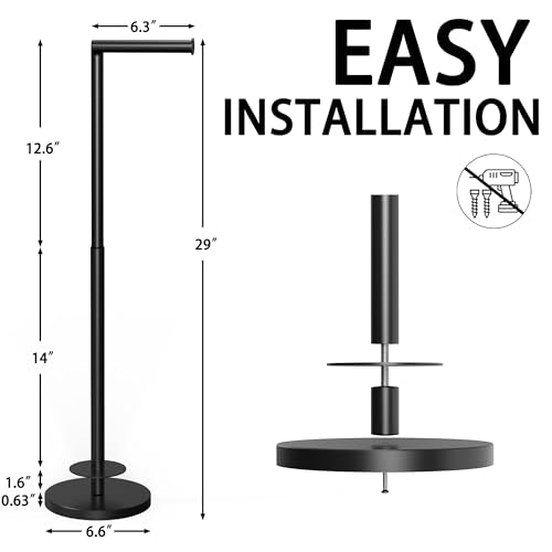 RUACQ Bathroom Toilet Paper Holder Stand with Storage, Matte Black | Free Standing Toilet Roll Holder, Height Adjustable, Holds 6 Reserve Rolls, Weighted Base, 304 Stainless Steel Rustproof - color: Matte Black