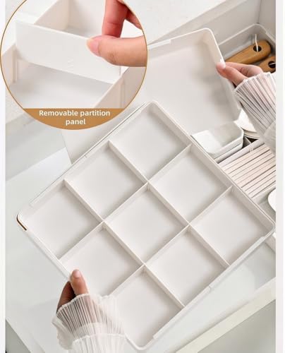 Retractable Drawer Storage Box - 6 Detachable Dividers with 2.04 Inch Shallow Drawer Height PET for Kitchen Utensils, Cosmetics, Office Supplies Storage (10.43 Inch L,20.27 Inch) - color: White