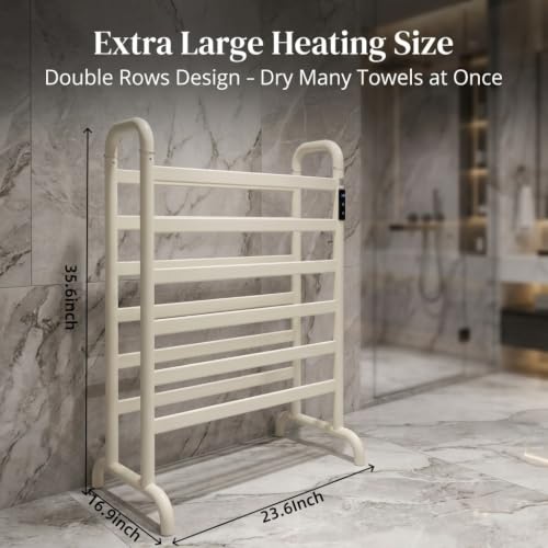 Heated Towel Rack,Freestanding Space Aluminum Towel Warmer Rack for Bathroom Dual-Row Electric Towel Warmer Rack with Intelligent Touch Screen Timer