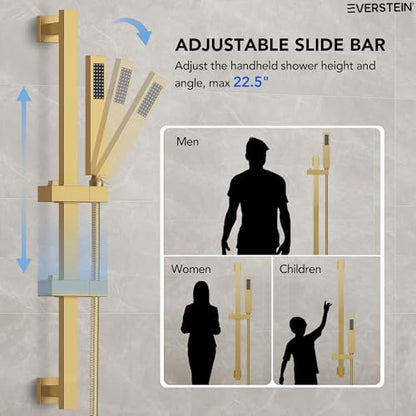 10" High-Pressure Rainfall Shower Faucet with Handheld Spray, Wall Mount Dual Shower Head System with Slide Bar (Brushed Gold) - color: Gold, style: Wall Mount-with Slide Bar
