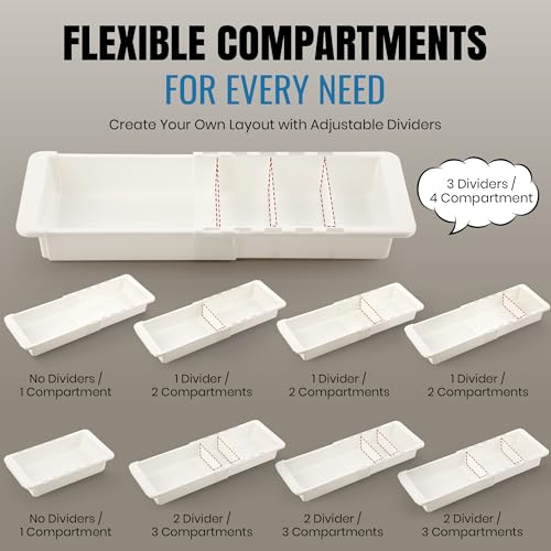 Enhon Deep Drawer Organizer Bins, Expandable Kitchen Tray | Adjustable Sliding Bins, Utensil BBQ Tool and Towel Storage, Kitchen Drawer Organization
