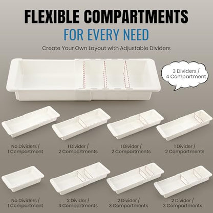 Enhon Deep Drawer Organizer Bins, Expandable Kitchen Tray | Adjustable Sliding Bins, Utensil BBQ Tool and Towel Storage, Kitchen Drawer Organization