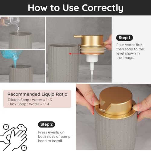 Segbeauty 10.8oz Ceramic Foaming Soap Dispenser, 320ml Empty Refillable Liquid Hand Wash Dish Soap Dispenser, Body Wash Shampoo Pump Bottle Dispensing Container for Kitchen Bathroom Countertop Gray - color: Gray Golden, style: Foaming