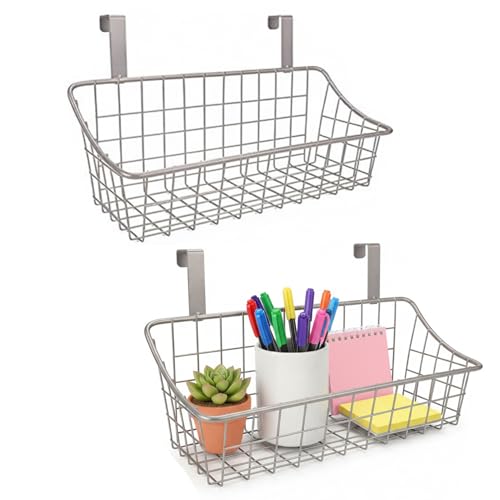 LeleCAT Basket with hook Grid Storage Basket,Hang it behind a door or on a railing,Over the Cabinet Door,Champagne Gray,2 Pack - color: Gray, size: 2 pack