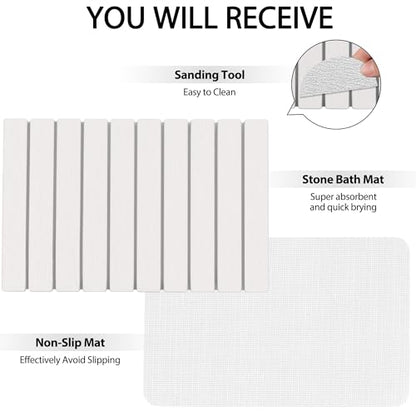 Foldable Stone Bath Mat 60x39cm | Quick-Dry Diatomaceous Earth Bath Rug with PVC Anti-Slip Base | Bathroom, Kitchen, Pet-Friendly Water Absorbent Mat - color: White