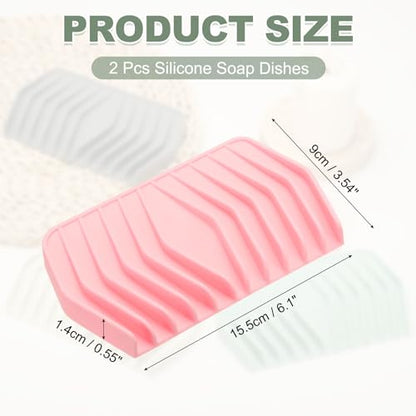 uxcell 2Pcs Soap Dish with Drainage, Silicone Self Draining Soap Bar Holder Sponge Shampoo Bars Tray for Bathroom, Shower, Bathtub, Kitchen, or Countertop(Pink) - color: Pink