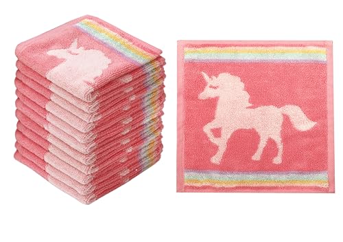 ORIGINAL KIDS Wash Cloth - 100% Cotton Set of 12 Washcloths - Pink Multi | Bath Time Magical Unicorn Super Soft Colorful Gentle Absorbent Quick Dry Easy Care Jacquard Face Towel -12x12 inch Face Cloth - color: Pink Unicorn, size: 12 Pack Washcloth