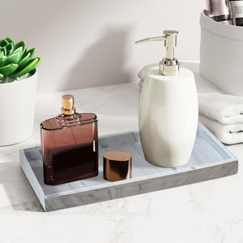 2PCS 7.87” L x 3.93” W Silicone Soap Dispenser Trays, Bathroom Sink Vanity Tray for Dresser Tops, Toilet, Tray for Scrubber, Lotion Bottles, Perfume, Jewelry, Candle, Key Trinket Ring-White Marble - color: Marble Gray（2pcs Small 7.87”）
