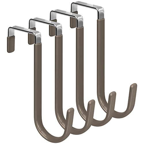 FYY Over the Door Hooks, Single-Hanger 4 Pack, Fits Doors 1 3/8" Brown | Heavy Duty Metal, Hold 20lbs, Rubber-Coated, No-Drilling, for Bathroom Dorm, Hanging Towels Clothes Hats Bags Coats Wreaths - color: A Brown, size: Short, style: 4 Pack
