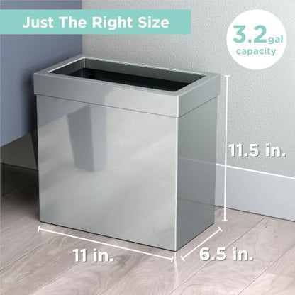 Gatco Small Bathroom Trash Can with Lid, Rectangle 3 Gallon Stainless Steel Wastebasket, Under Sink, Chrome, for Bathroom, Bedroom, Office (1916) - color: Silver