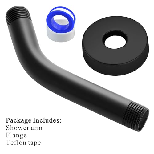 Voolan Shower Arm with Flange and Teflon Tape, Extension Shower Head Arm for Bathroom Fixed Shower Head, Solid Stainless Steel, Wall Mounted (6 Inch,Black) - color: Black, style: 6 Inch