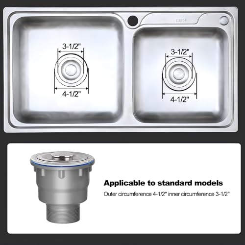 3-1/2 ‘’Kitchen Sink Drain Assembly Kit 304 Stainless Steel Sink Strainer Drain Basket Replacement with Sink Stopper Sealing Lid Fit Standard Sink Drain Hole for Kitchen Bathroom