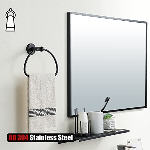 JQK Towel Ring Matte Black, Stainless Steel Half Ring Towel Holder for Bathroom, 7 Inch Brushed Finished Wall Mount, TR160-PB - color: Black