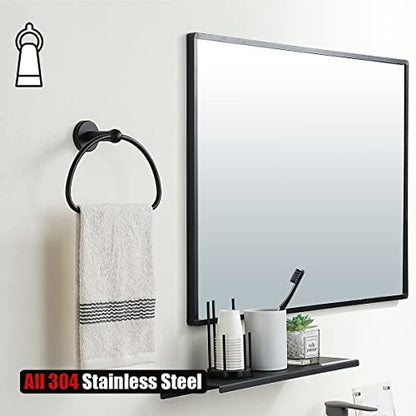 JQK Towel Ring Matte Black, Stainless Steel Half Ring Towel Holder for Bathroom, 7 Inch Brushed Finished Wall Mount, TR160-PB - color: Black