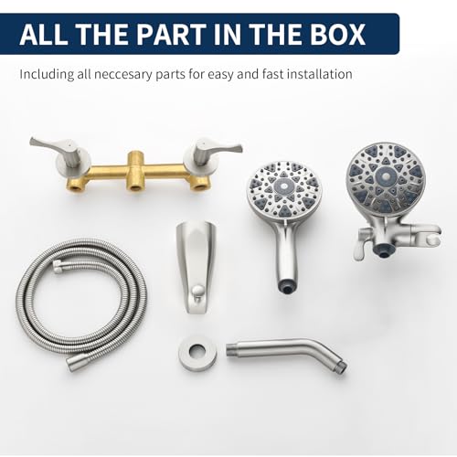 2 Handle Shower Faucet Set with Tub Spout Bathtub Shower Faucet Combo Set Shower System Complete Tub and Shower Trim Kit Brushed Nickel Wall Mounted Two Handles Shower Fixtures - color: Brushed Nickel