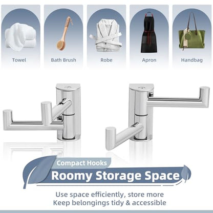 Aomasi Polished Chrome Swivel Towel Hooks 2 Pack, 304 Stainless Steel Wall Mounted Foldable Double Coat Hooks, Max 11lbs Heavy Duty Bathroom Hand Towel Holders - color: Polished Chrome, size: 2 Pack