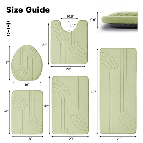 Bathroom Rug Set, Soft Non Slip Memory Foam Bath Mats, Extra Thick, Machine Washable, Green - color: Green-2, size: 5 pieces