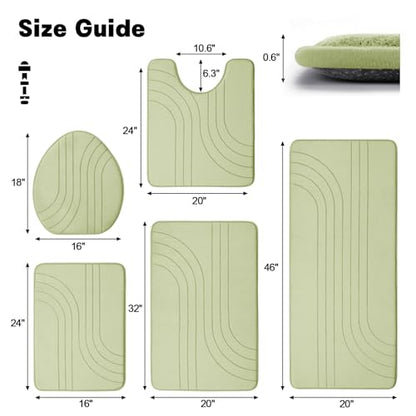 Bathroom Rug Set, Soft Non Slip Memory Foam Bath Mats, Extra Thick, Machine Washable, Green - color: Green-2, size: 5 pieces