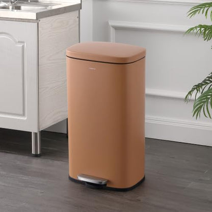 happimess Curtis 8 Gal Step Trash Can Soft Close 25", Clay Rose | Iron Construction, Satin Finish, Removable Liner, Steel Pedal, 20 Trash Bags Included, Kitchen Office Bin - color: Clay Rose