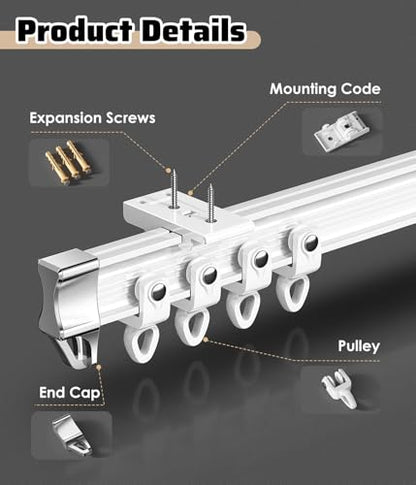Curtain Track Bendable Tracks for Curtains 1m 2m 3.0m 4m 5m 16 Ft 16.4ft, White PVC Bay Window Curtain Rail and Fittings, Curved Rooms Divider Shower Curtain Rod(Wall Mount,2m/79in/6.6ft) - color: Wall Mount, size: 2m/79in/6.6ft