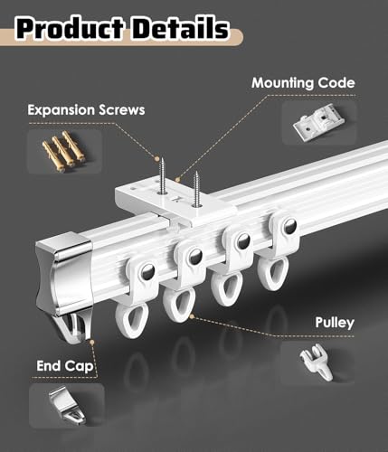 Curtain Track Bendable Tracks for Curtains 1m 2m 3.0m 4m 5m 16 Ft 16.4ft, White PVC Bay Window Curtain Rail and Fittings, Curved Rooms Divider Shower Curtain Rod(Wall Mount,5m/197in/16.4ft) - color: Wall Mount, size: 5m/197in/16.4ft