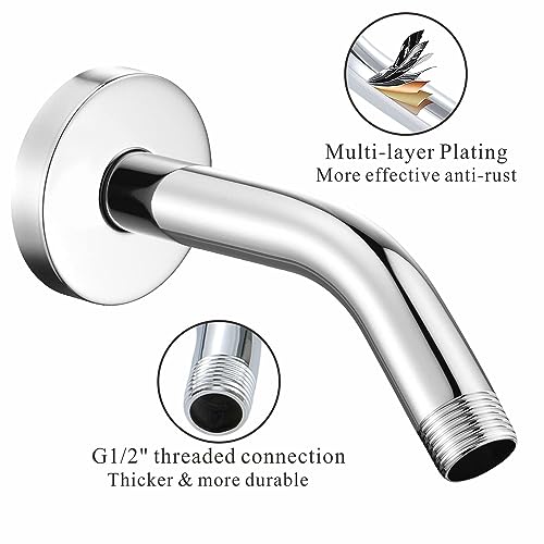 Voolan Shower Arm with Flange and Teflon Tape, Extension Shower Head Arm for Bathroom Fixed Shower Head, Solid Stainless Steel, Wall Mounted (6 Inch, Chrome) - color: Chrome, style: 6 Inch