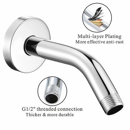 Voolan Shower Arm with Flange and Teflon Tape, Extension Shower Head Arm for Bathroom Fixed Shower Head, Solid Stainless Steel, Wall Mounted (6 Inch, Chrome) - color: Chrome, style: 6 Inch