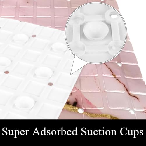 Bath Tub Shower Mat, Washable Bathtub Floor Mats, Suction Cups and Drain Holes to Keep Tubs Clean, Soft on Feet, Bathroom Essentials, 26.8x15.1 Inch, Pink Marble Texture - color: Multi 8