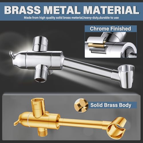All Metal Shower Diverter Valve with HandShower Holder - Upgraded 3 Way Shower Head for Handheld and Fixed Rain Showerhead - Universal G1/2 Bathroom Part, Polished Chrome - color: Chrome Polished
