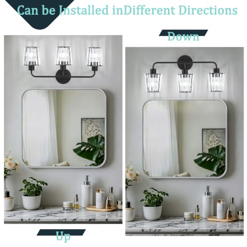 Black Vanity Lights, 3-Light Crystal Bathroom Light Fixtures | Modern Bathroom Vanity Light E26 Wall Light over Mirror (Exclude Bulb) - color: Black, size: 3-Light