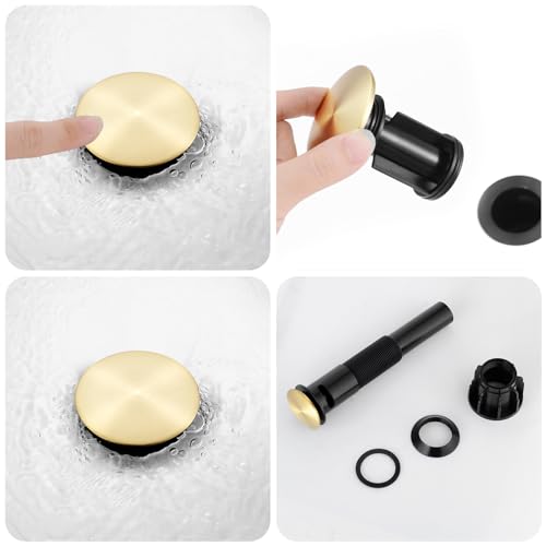 Bathroom Faucet, Single Handle Vanity Sink Faucet, Brushed Gold | Brushed Gold, for 1/3-Hole, Stainless Steel, Ceramic Cartridge, Pop-Up Drain, Deck Plate, For Vanity Powder Laundry - color: Brushed Gold