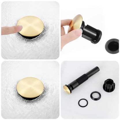 Bathroom Faucet, Single Handle Vanity Sink Faucet, Brushed Gold | Brushed Gold, for 1/3-Hole, Stainless Steel, Ceramic Cartridge, Pop-Up Drain, Deck Plate, For Vanity Powder Laundry - color: Brushed Gold