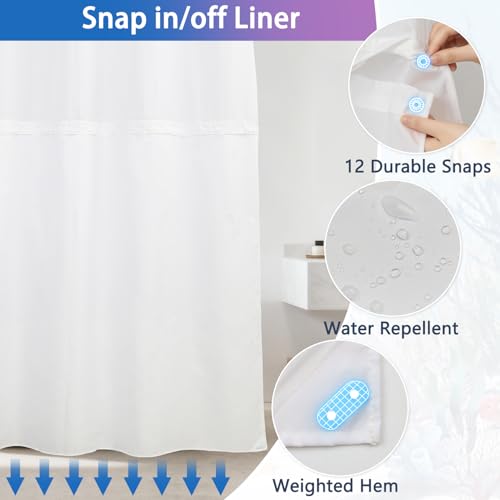 Ocean No Hook Shower Curtain with Snap in Liner Set, Colorful Jellyfish Shower Curtain with Mesh Top Window and Weighted Hem, Hotel Style Double-layer Waterproof Fabric Shower Curtain for Bathroom - color: Jellyfish