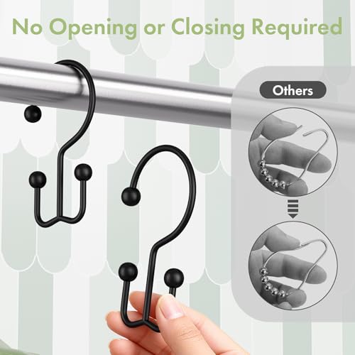 Black Shower Curtain Hooks, 12PCS Minimalist Simple Double Shower Curtain Rings, Rust-Resistant Metal Shower Hooks Shower Curtain Hangers, Shower Rings for Bathroom Shower Rods Curtains - color: Black, style: Minimalist - Double Hooks