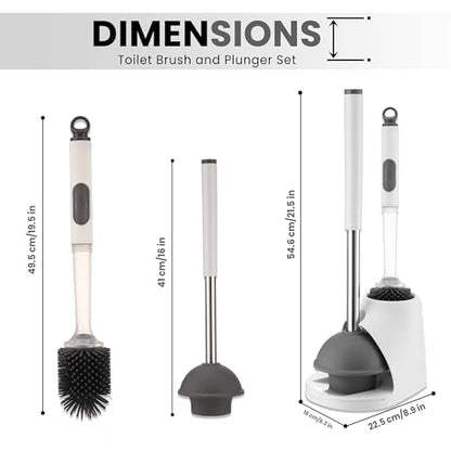 Toilet Brush & Plunger Set - Toilet Bowl Brush and Holder, Refillable Liquid Dispenser Brush - 2 in 1 Silicone Toilet Brush & Plunger Set for Bathroom
