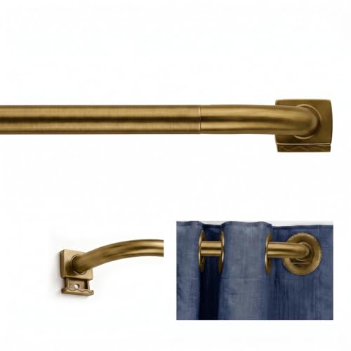 Brass Wrap Around Curtain Rod 30 to 60 Inch,Heavy Duty Adjustable Metal Drapery Rod with French Return, 7/9" Curved Blackout Rod for Home & Office - color: Antique Brass, size: 30-60