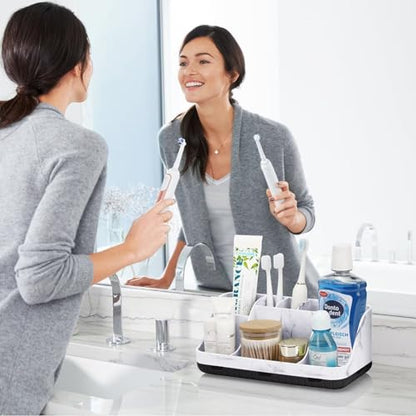 GFWARE Marble Bathroom Countertop Organizer - Detachable 7 Slots Kids Electric Toothbrush and Toothpaste Holde Drainage for Bathroom Accessories Organization Counter Vanity Storage, Black | Detachable 7 Slots Kid Electric Toothbrush and Toothpaste Holder,