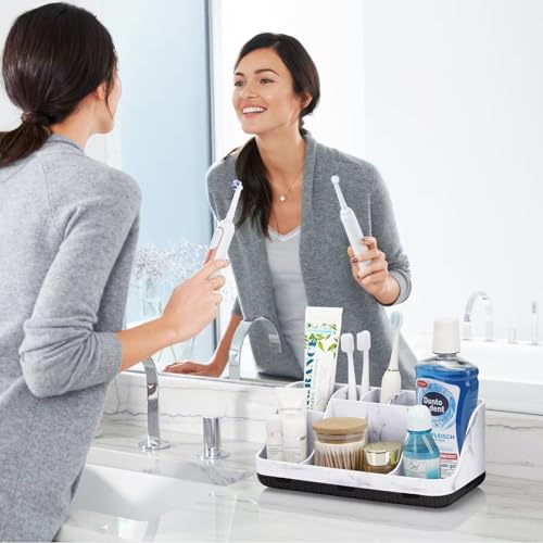 GFWARE Marble Bathroom Countertop Organizer - Detachable 7 Slots Kids Electric Toothbrush and Toothpaste Holde Drainage for Bathroom Accessories Organization Counter Vanity Storage, Black | Detachable 7 Slots Kid Electric Toothbrush and Toothpaste Holder,