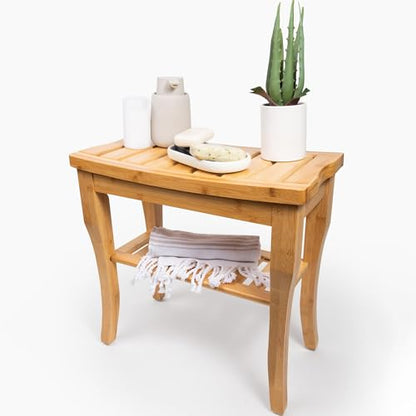 Shower Bench – Waterproof Wooden Spa Seat with Storage Shelf for Bathroom, Sauna & Entryway – Eco-Friendly Bath Stool Available in 3 Sizes - size: 19"