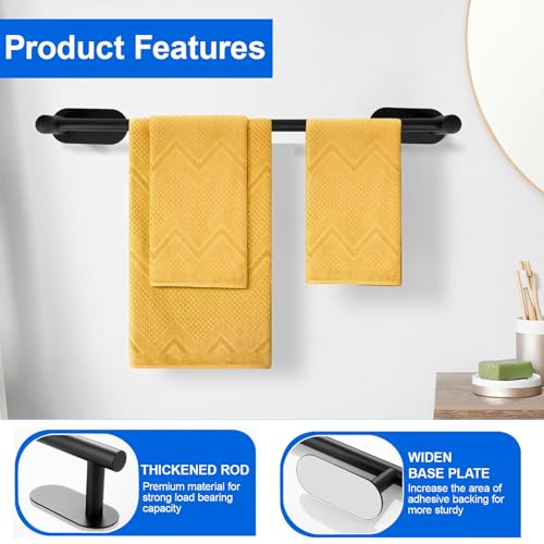 Towel Bar,Adjustable 16-24" Towel Rack,SUS304 Stainless Steel Bathroom Towel Holder,No Drill,Self Adhesive & Wall Mounted for Bathroom Kitchen Hand Towel Holder Cloths(Matte Black) (Black) - color: Black