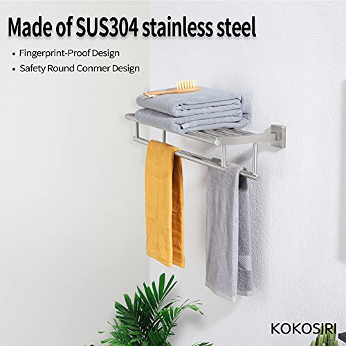 KOKOSIRI 24 Inch Towel Shelf with Double Towel Bars Bathroom Towel Rack Towel Holder Wall Mounted SUS 304 Stainless Steel, Brushed Nickel, B6005BR-L24 - color: Brushed Steel, size: 24 Inch