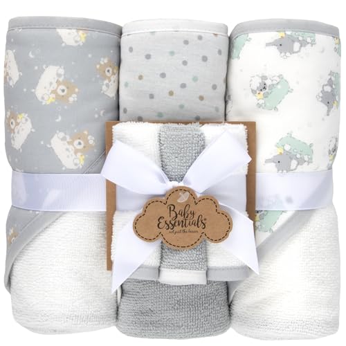 Baby Bath Essential Hooded Baby Bath Towel and Washcloth 6 Piece Set for Newborns, Infants & Toddlers, Boys & Girls Baby Hooded Towels Set (Teddy Bear Print) - color: Teddy Bear Print