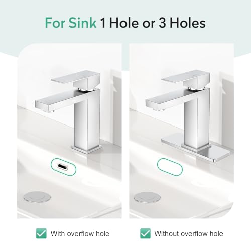 Faustina Polished Chrome Bathroom Faucet, Single Handle Stainless Steel Bathroom Vanity Faucet with Metal Pop-Up Drain and Deck Plate for 1 or 3 Hole - color: Chrome, style: Classic