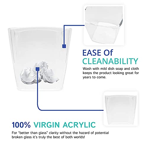 Huang Acrylic Clear Square Mini Wastebasket Trash Can | Garbage Container Bin for Bathrooms, Kitchens, Home Offices | Shatter-Proof, Stylish, Durable and Compact Design - size: Mini Square